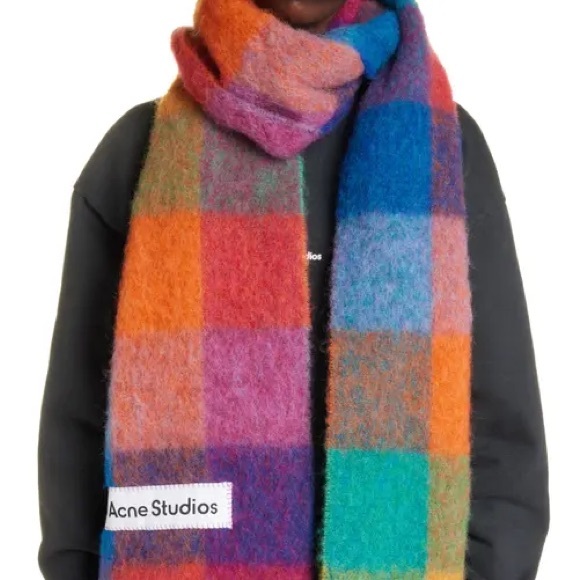 ACNE STUDIOS Vally scarf with fringes fuchsia pink/yellow/blue - Picture 3 of 8